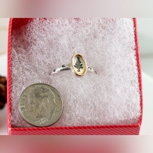 Sterling Silver Tree Ring with 14K Gold Accent – Size 6.25